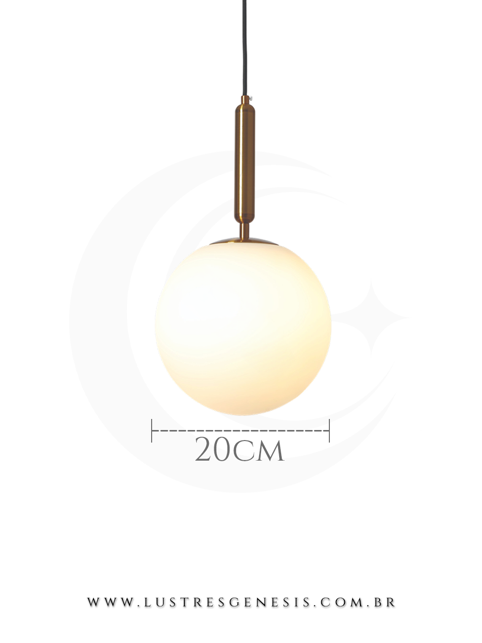 Pendente Moderno Globo de Vidro Branco Metal Bronz